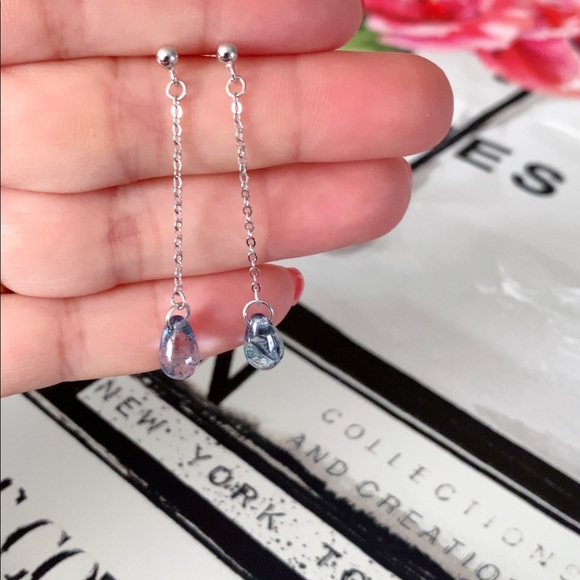 925 Sterling Silver Blue Water Drop Earrings - Picture 3 of 6